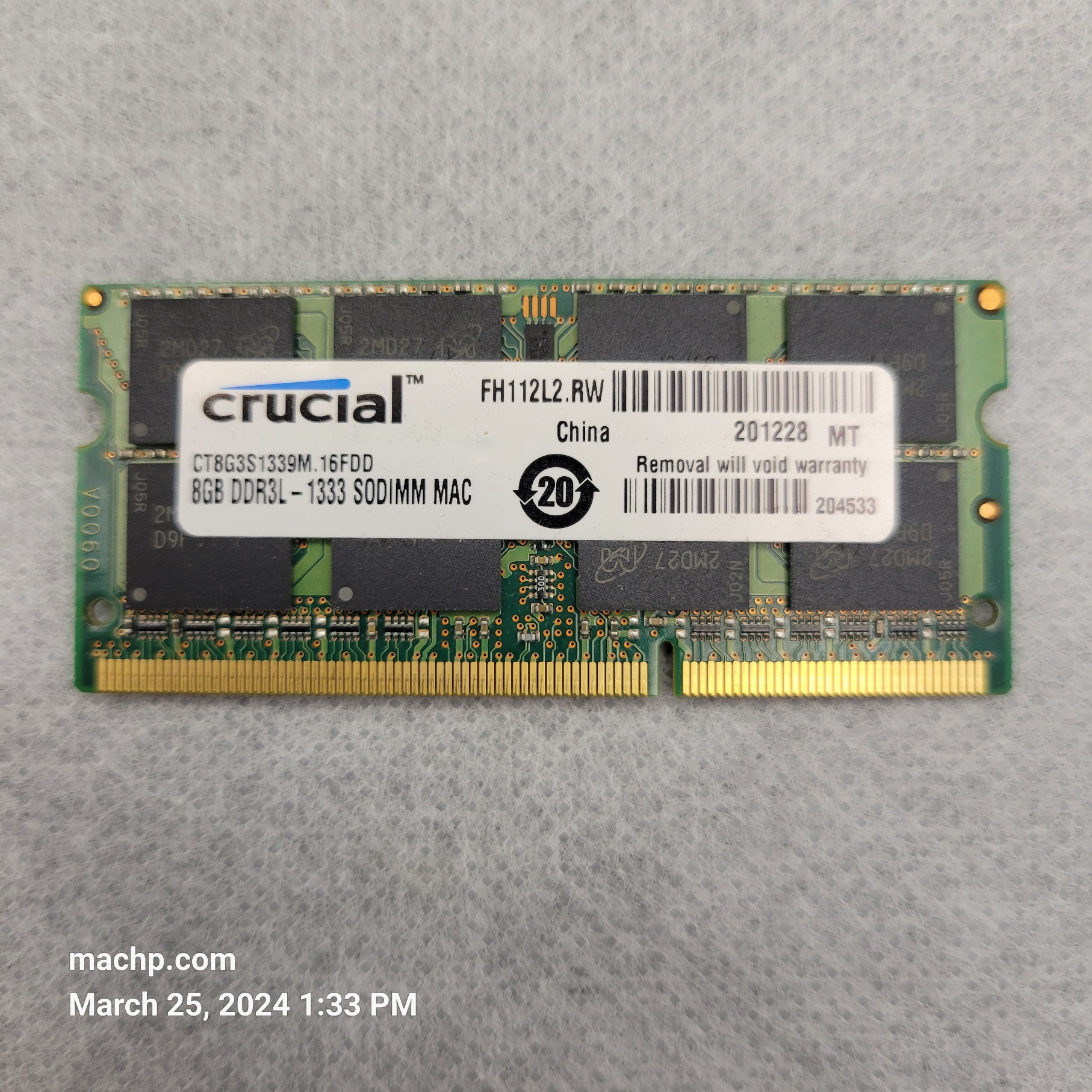 CRUCIAL MEMORY BY MICRON 8GB DDR3L 1333 SODIM MAC